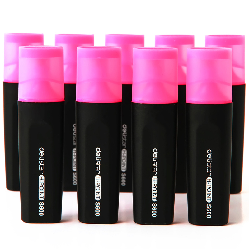 得力（deli）粉色荧光笔重点醒目标记笔 手帐可用水性记号笔10支_盒