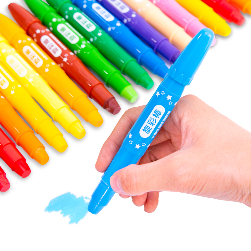 得力(deli)24色盒装水溶性旋转油画棒 可水洗蜡笔绘画笔炫彩棒72077