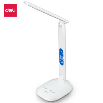得力（deli）LED可充电学习办公台灯 时间闹钟卧室床头灯 可调光调色 4325 白色