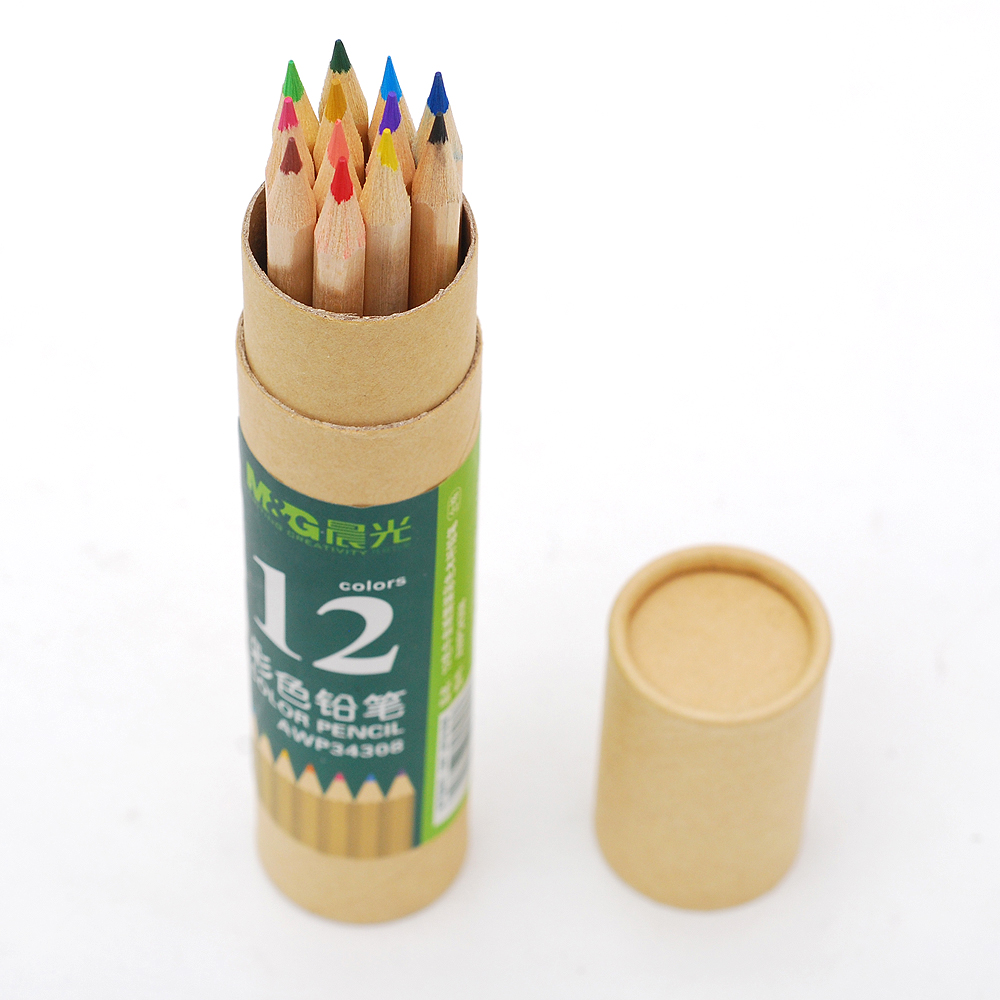 晨光（M&G） 木质彩铅原木彩色铅笔pp筒装绘画铅笔 12色彩铅牛皮纸筒装AWP34308
