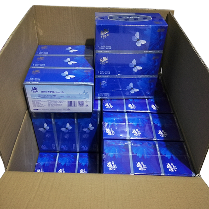维达（Vinda）V2046B 蓝色经典梦幻2层面巾纸抽纸盒装200抽/盒