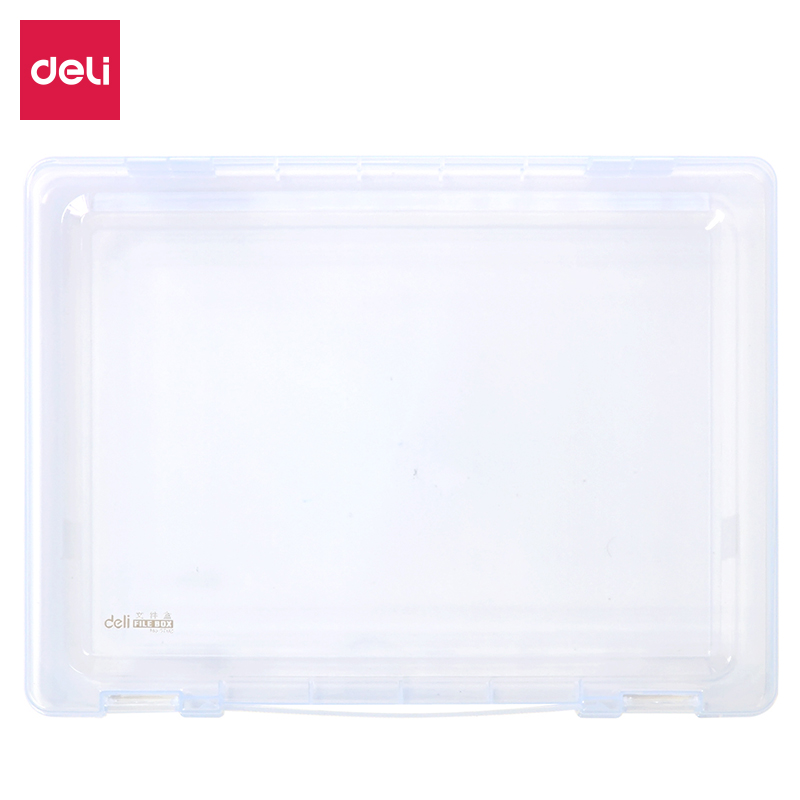 得力(deli)A4透明便携卡扣文件盒 PP材质环保耐用资料收纳盒 35mm厚度 办公用品