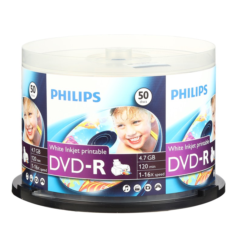 飞利浦（PHILIPS）DVD-R空白光盘/刻录盘 16速4.7G 可打印 桶装50片