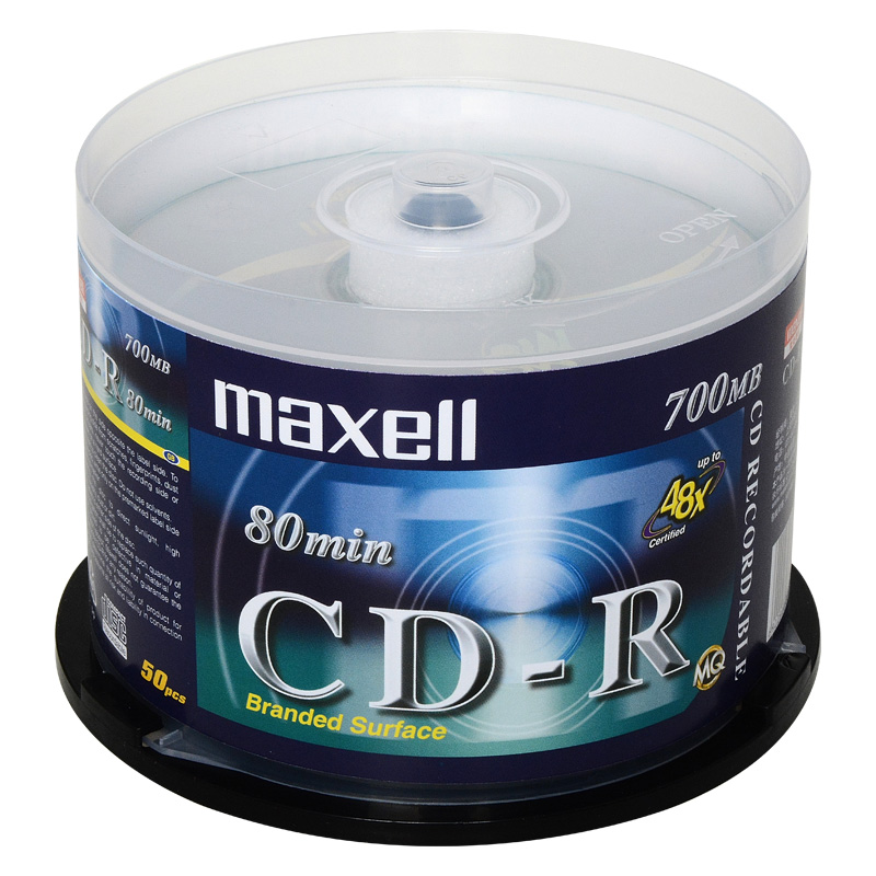 麦克赛尔（maxell）CD-R光盘 刻录光盘 光碟 空白光盘 48速700M 银盘桶装5