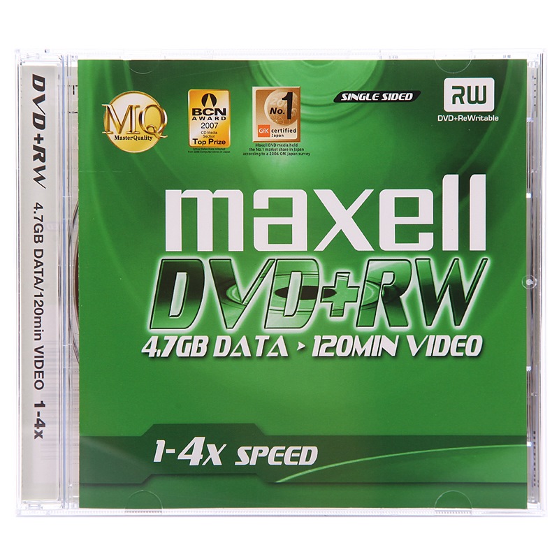 麦克赛尔 DVD+RW光盘 刻录光盘 光碟 可擦写空白光盘 4速4.7G 1片盒装