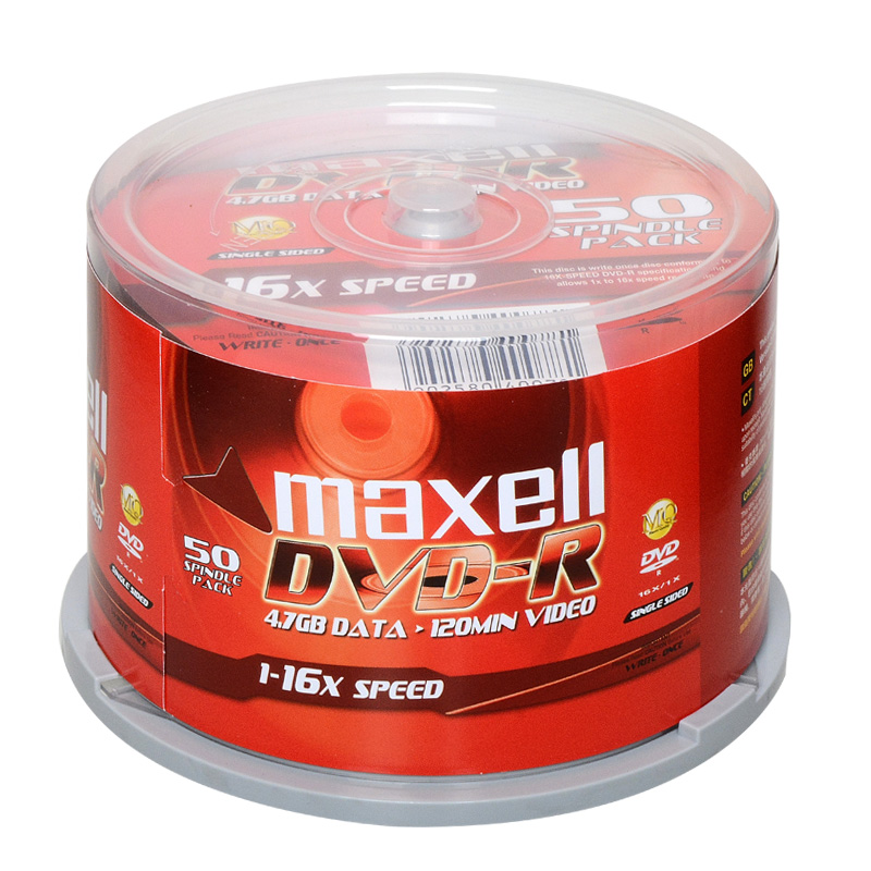 麦克赛尔DVD-R光盘 刻录光盘 光碟 空白光盘 16速4.7G 商务金盘桶装5