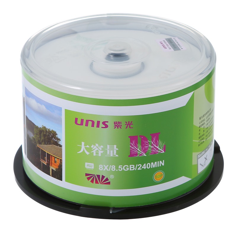 紫光（UNIS）DVD+R DL刻录盘 8.5G 光盘 8速 单面双层 50片桶装