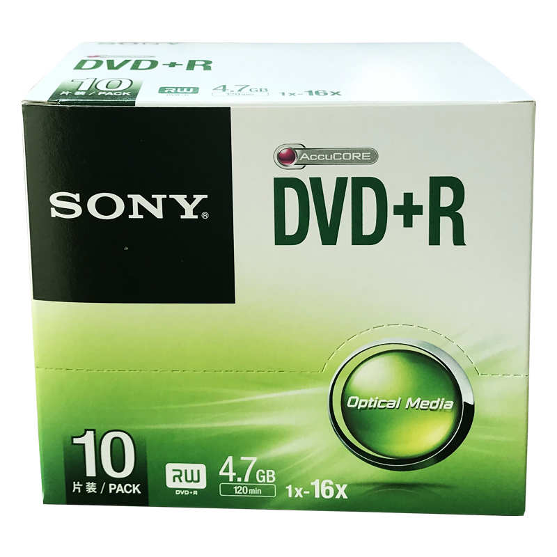 索尼（SONY）DVD+R 光盘/刻录盘 16速4.7G 单片盒装10片/包 空白光盘