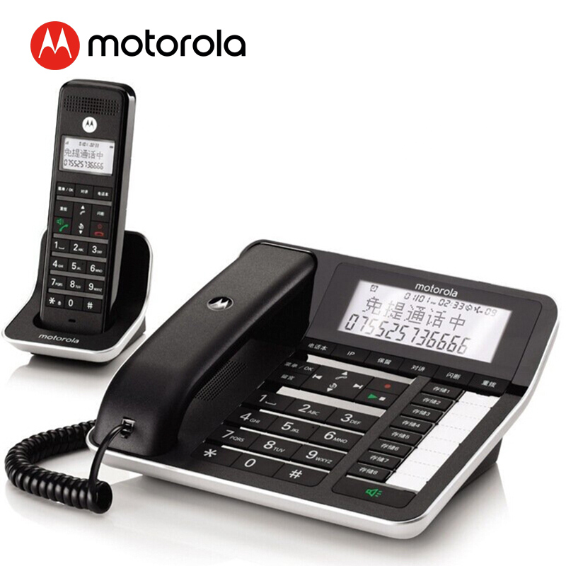 摩托罗拉(Motorola)数字无绳录音电话机 无线座机 子母机一拖一 办公家用 通话录音