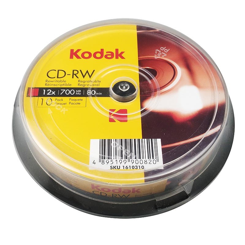 柯达kodak可擦写cd-rw空白光盘 700mb可重复擦除cdrw刻录盘10片桶装cd空