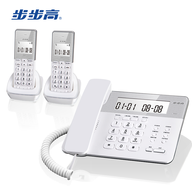 步步高（BBK）无绳电话机 无线座机 子母机 办公家用 白色背光大屏 一键拨号 W201晶