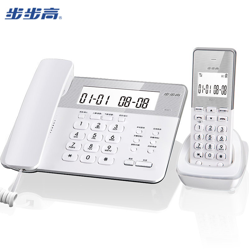 步步高（BBK）无绳电话机 无线座机 子母机 办公家用 白色背光大屏 一键拨号 W201晶