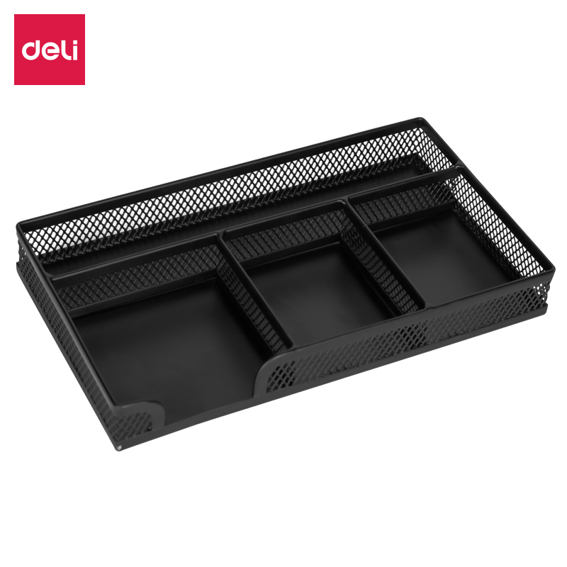 得力(deli)8918 多功能金属材质办公收纳盘 桌面小物件收纳盒笔盒 黑色