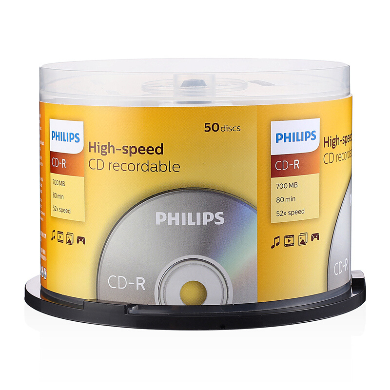 飞利浦（PHILIPS）CD-R空白光盘 刻录盘 52速700M 桶装50片 （单位：筒）