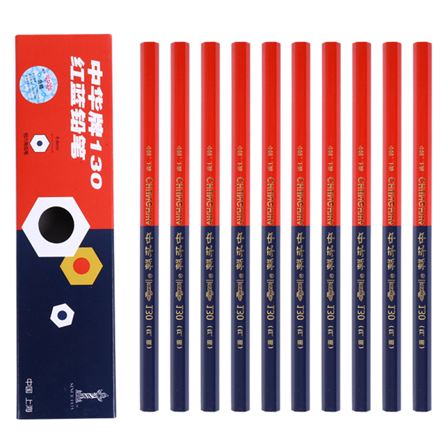 中华 130红蓝 粗六角红蓝铅笔 工程用笔红蓝双色 10支/盒（单位：盒）