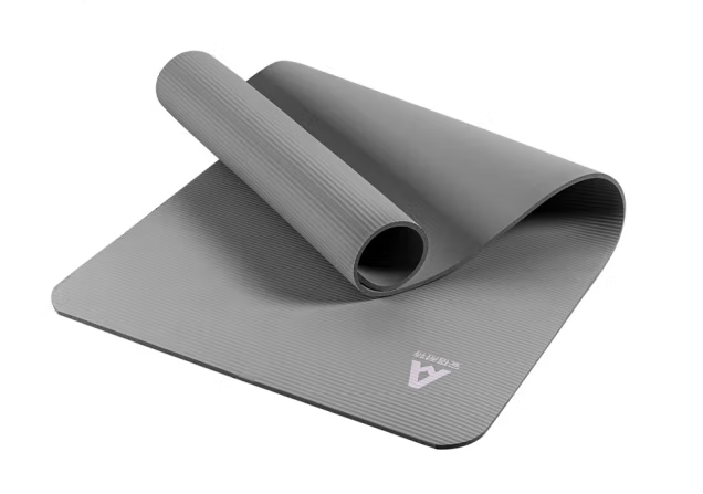 得力 高密度185*80cm加宽加长健身瑜伽垫（绑带+网包） 加厚10mm防滑运动垫 灰色