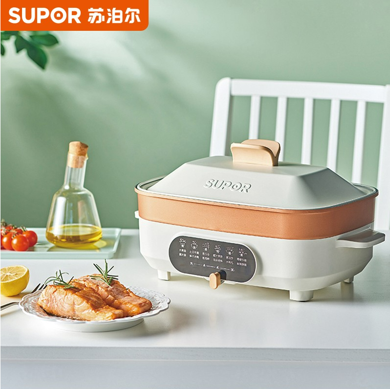 苏泊尔(SUPOR) 34×24cm ZMD安心系列 煎烤机 电脑型 美食家系列 米白色+