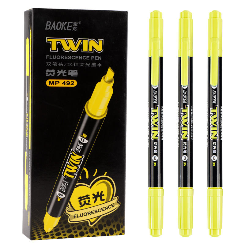 宝克（BAOKE）MP492荧光笔 黄 12支/盒（单位：盒）