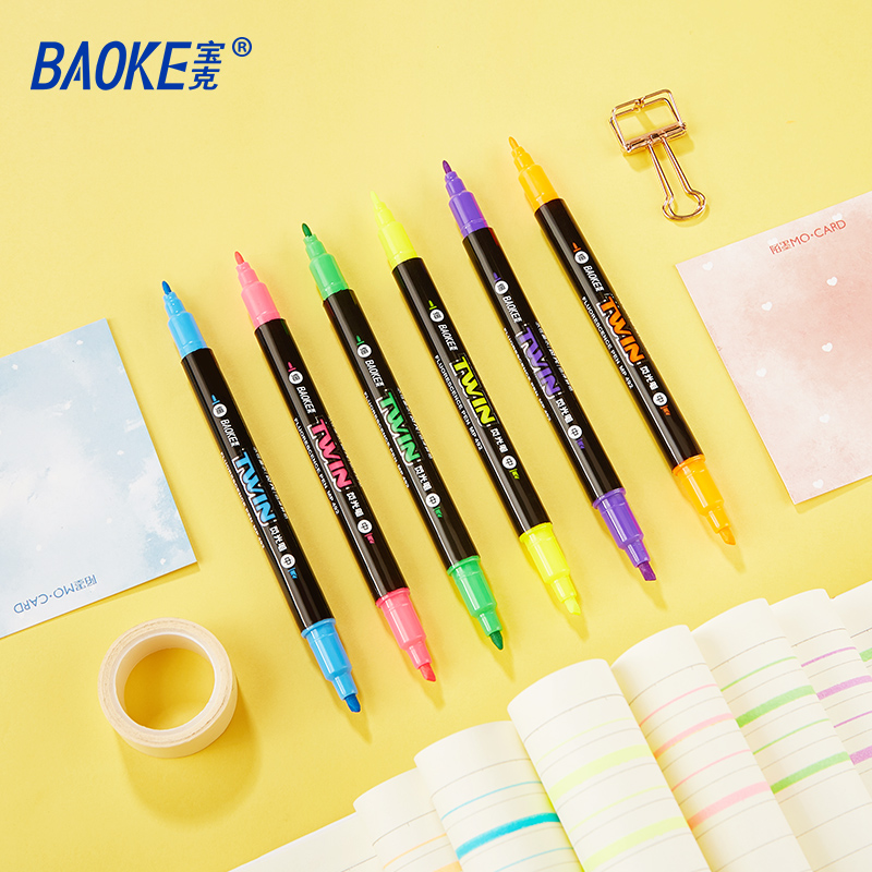 宝克（BAOKE）6MP492荧光笔套装（黄、绿、蓝、紫、红、橙混色）（单位：盒）