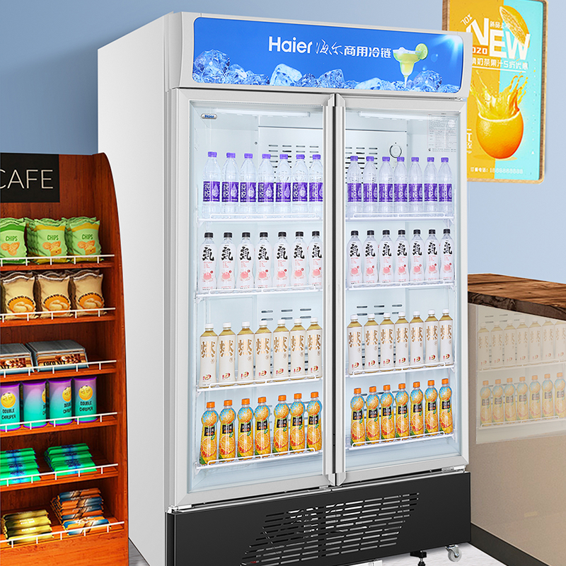 【风冷无霜】海尔展示柜商用冷藏保鲜柜冷饮料透明玻璃门冰箱立式冰柜超市便利店 650升单台双
