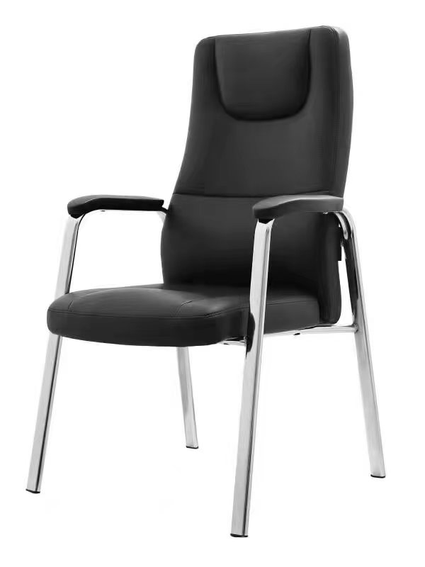 创新办公椅电脑椅会议椅四脚落地黑色仿皮CX002