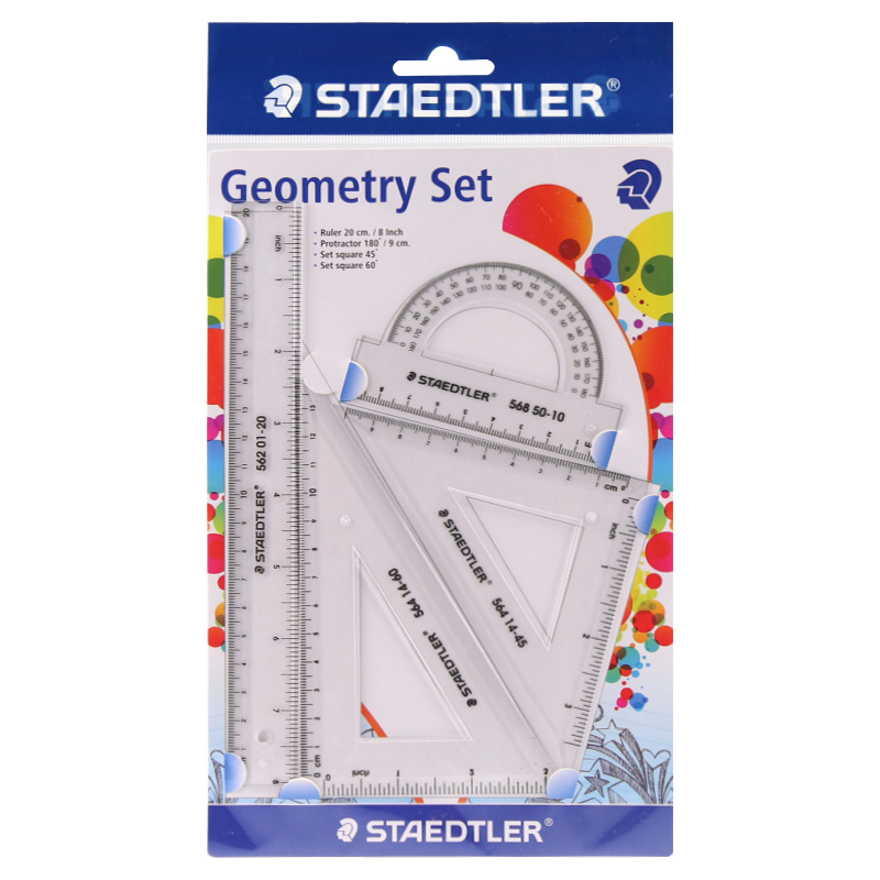 施德楼（STAEDTLER）尺子直尺学生文具三角板量角器套装学生几何制图绘图透明569-0